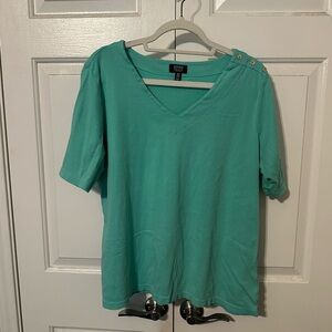Jones New York Aqua V-Neck Short Sleeve Top